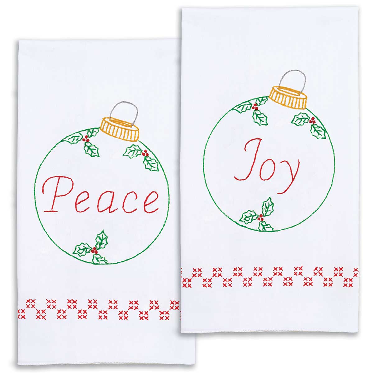 Peace & Joy - Hand Towel - Christmas Embroidery Kit, zoomed in. Select this picture to zoom back out.