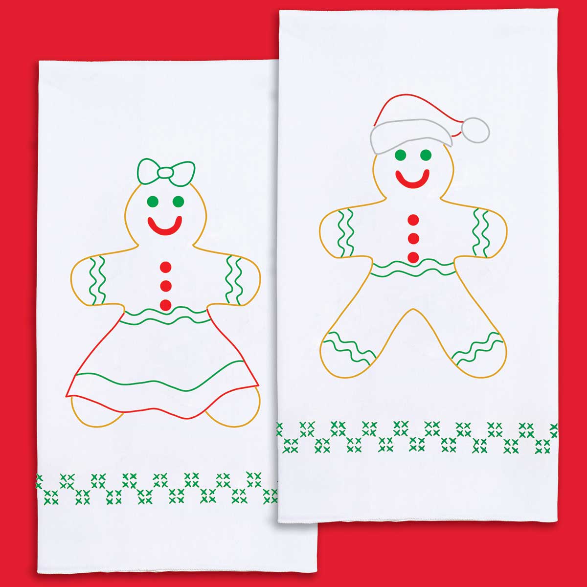 Gingerbread - Decorative Hand Towels - Embroidery Kit, zoomed in. Select this picture to zoom back out.