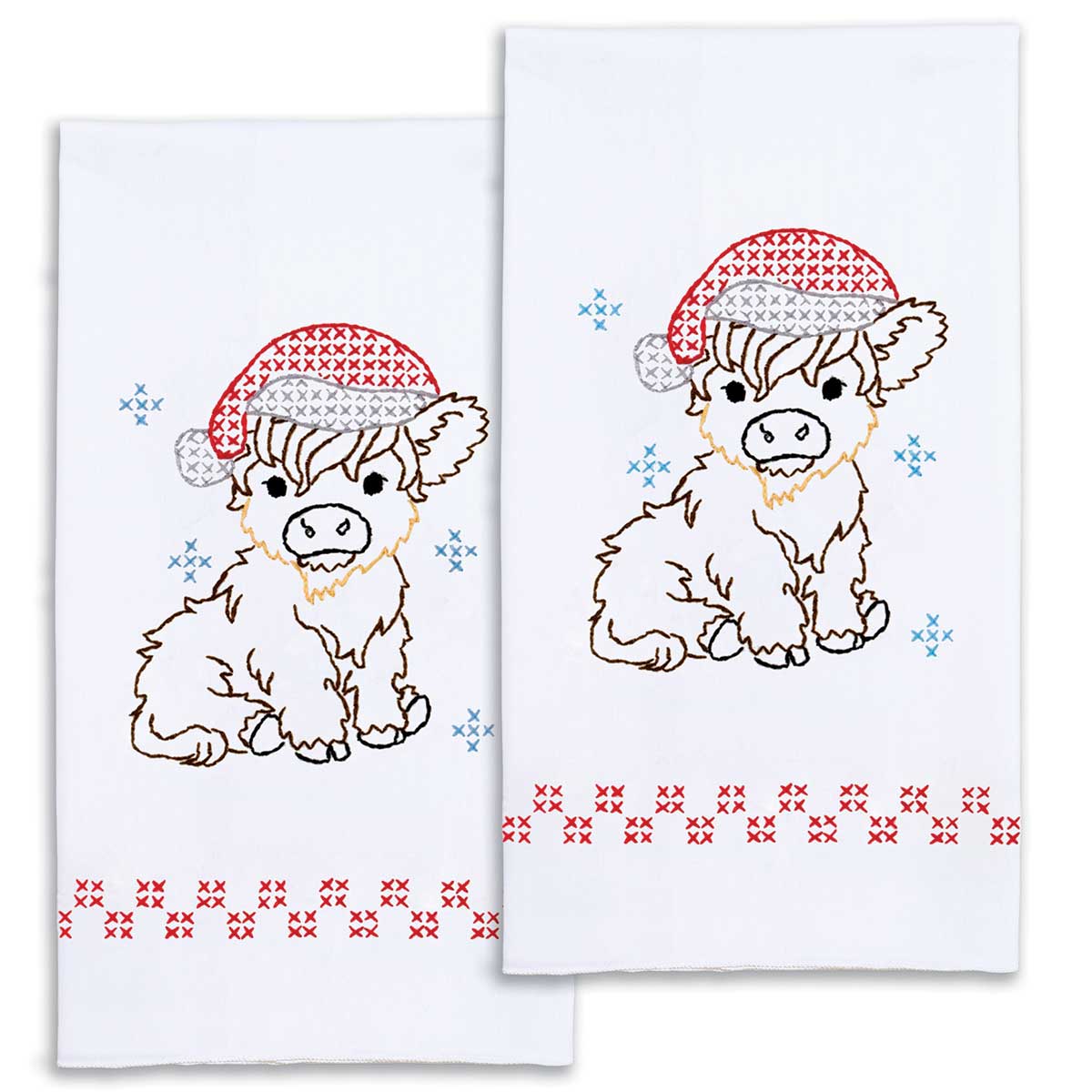 Christmas Highland Cow - Hand Towel - Embroidery Kit, zoomed in. Select this picture to zoom back out.