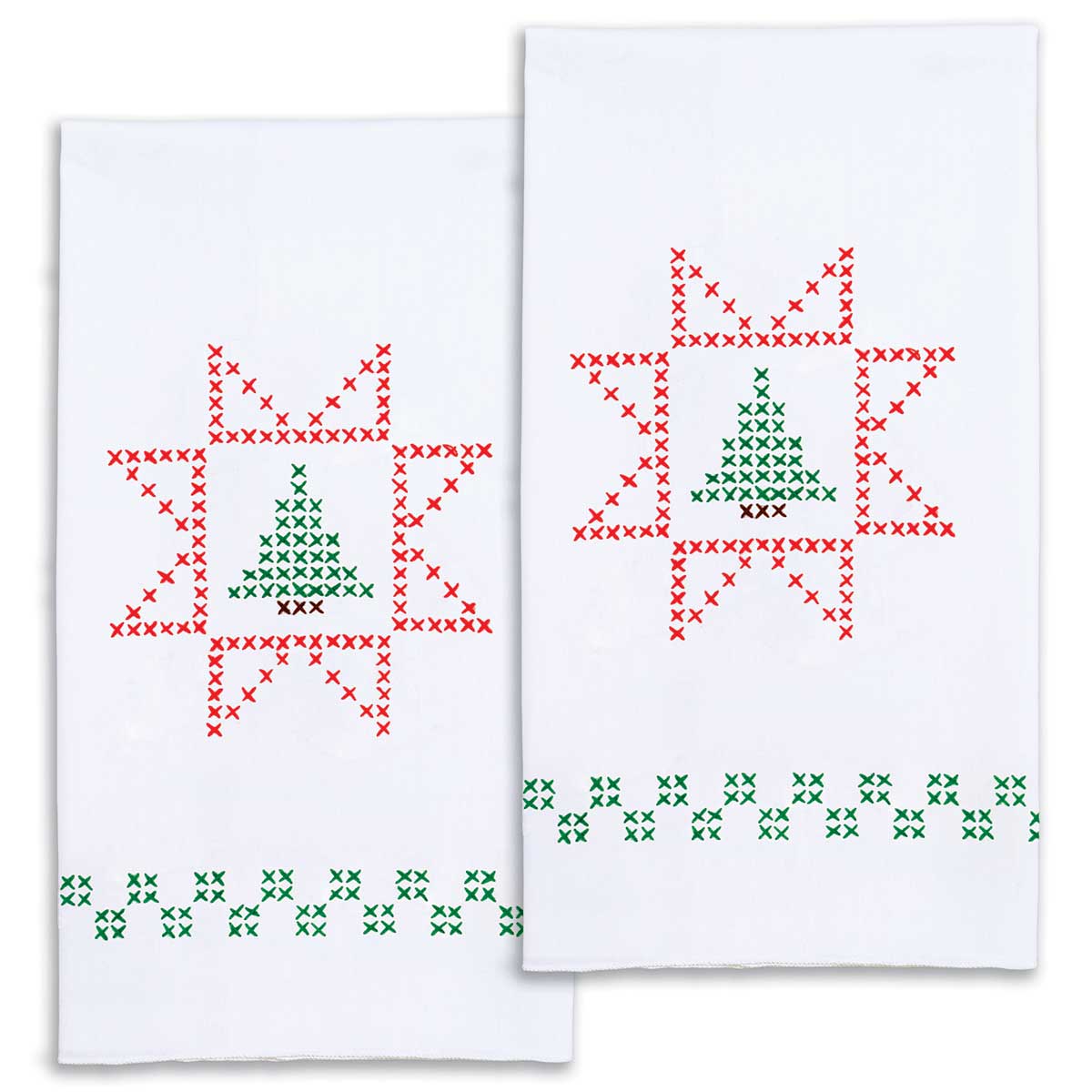 Cross-Stitch Christmas Tree - Hand Towel - Embroidery Kit, zoomed in. Select this picture to zoom back out.
