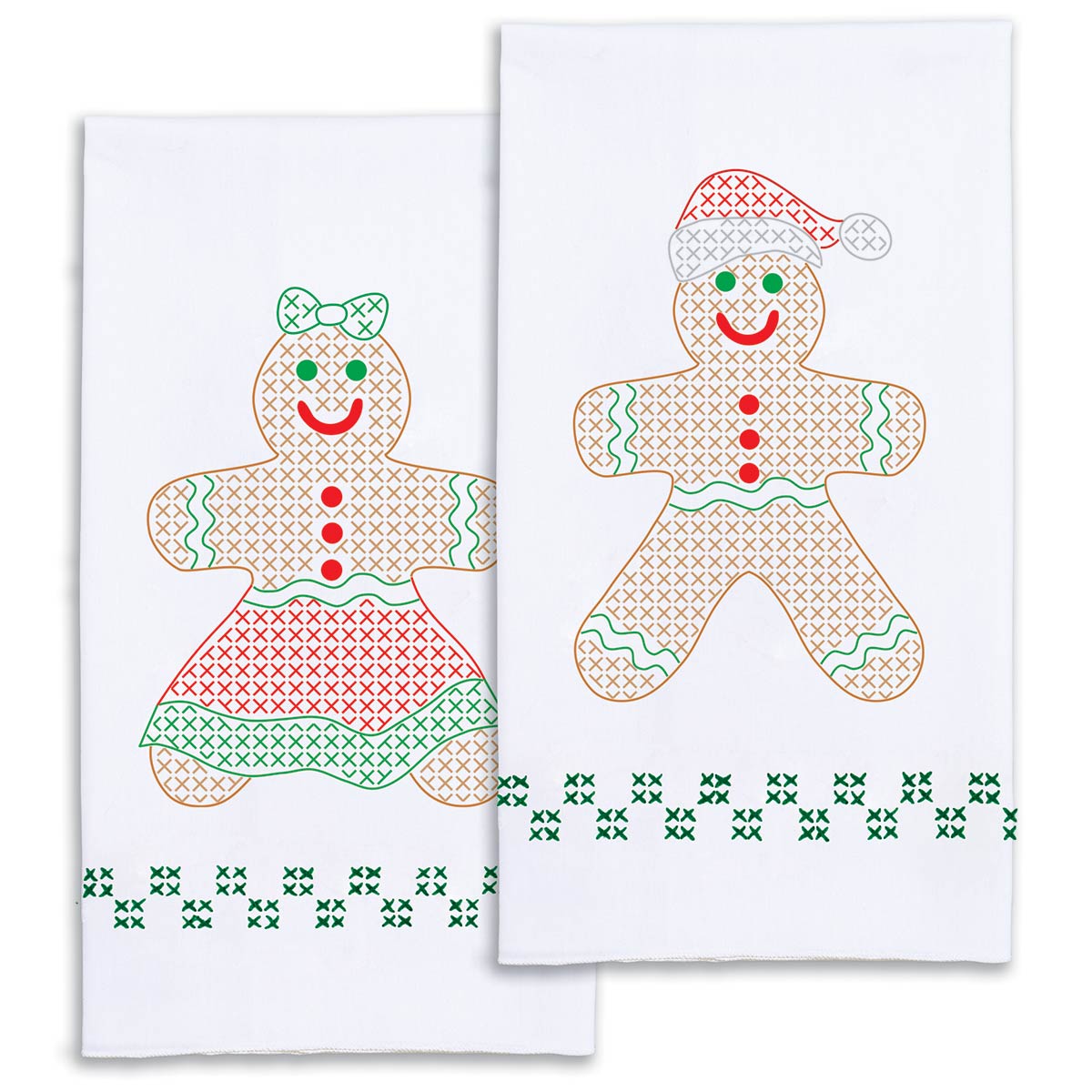 Gingerbread Boy/Girl- Hand Towel - Christmas Embroidery Kit, zoomed in. Select this picture to zoom back out.