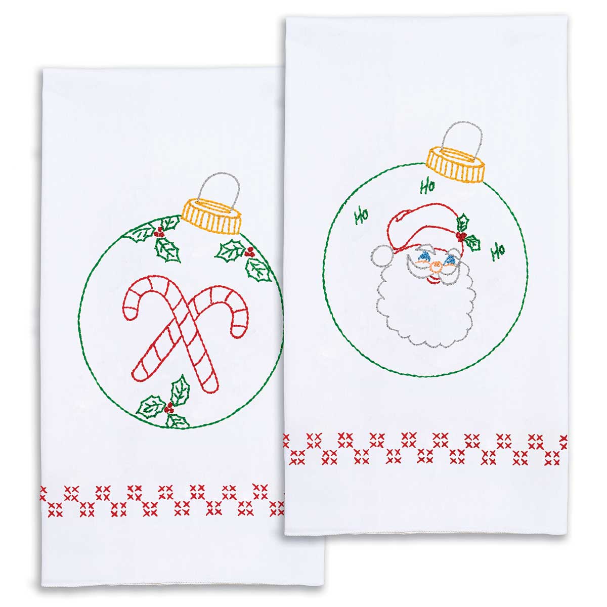 Candy Claus - Decorative Hand Towels - Embroidery Kit, zoomed in. Select this picture to zoom back out.