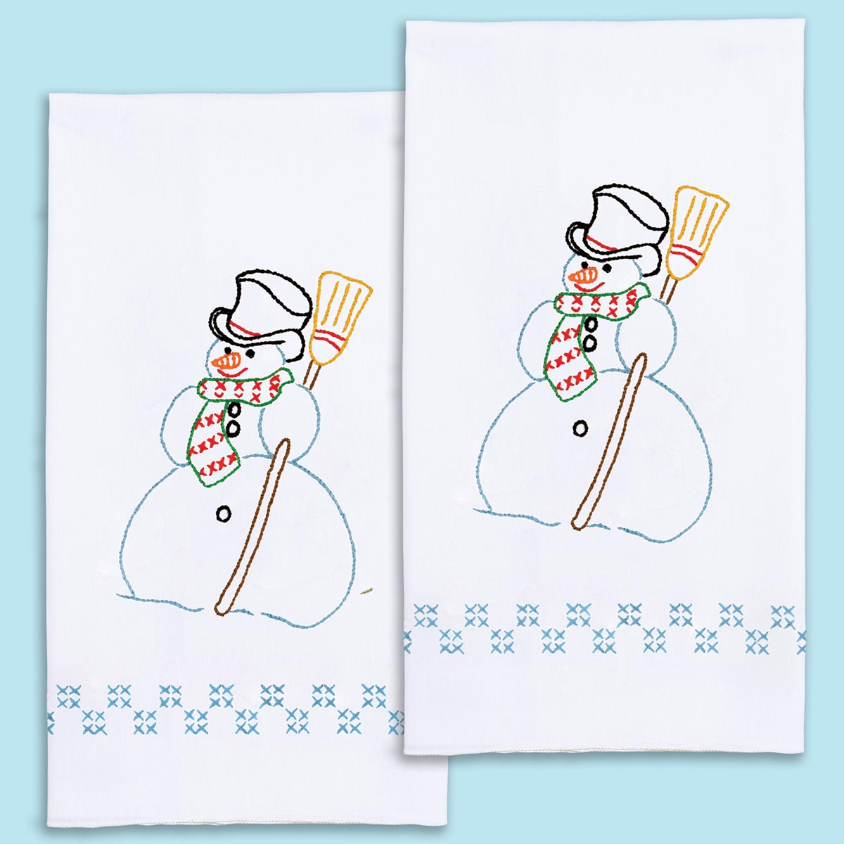 Snowman - Christmas Hand Towels - Embroidery Kit, zoomed in. Select this picture to zoom back out.