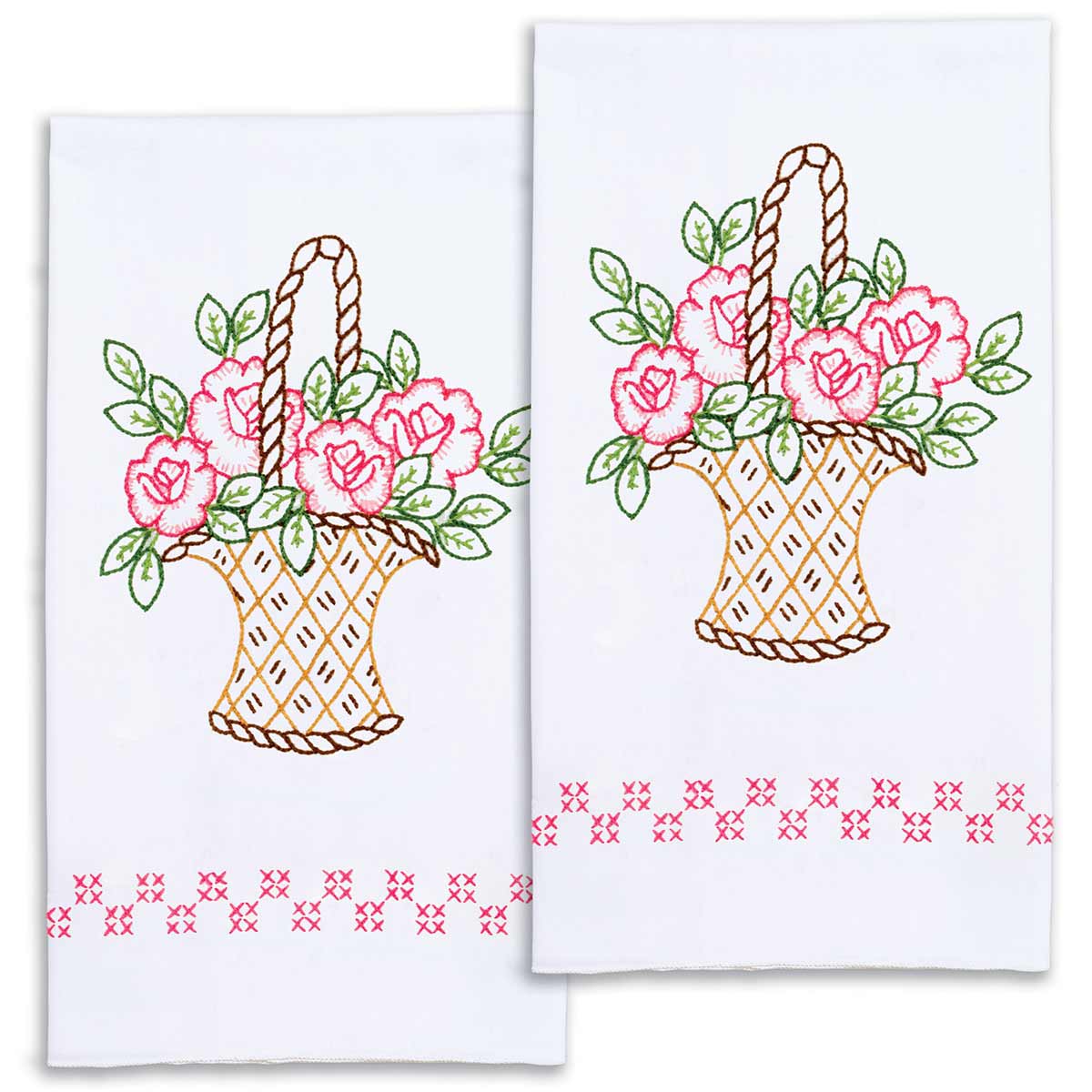 Basket Of Roses Decorative Hand Towels - Embroidery Kit