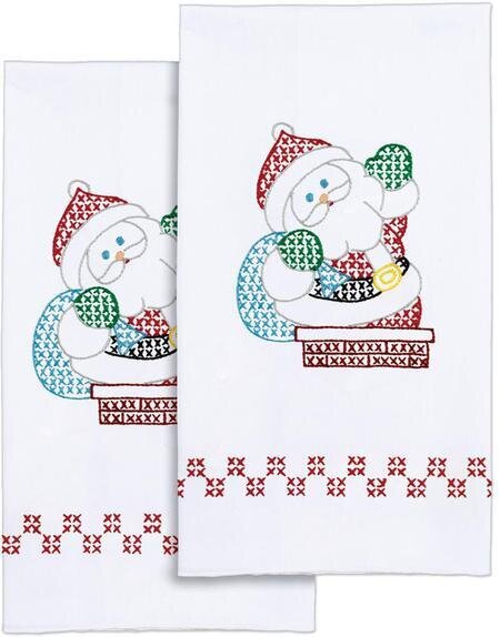 Santa Christmas Hand Towels - Stamped Cross Stitch Kit