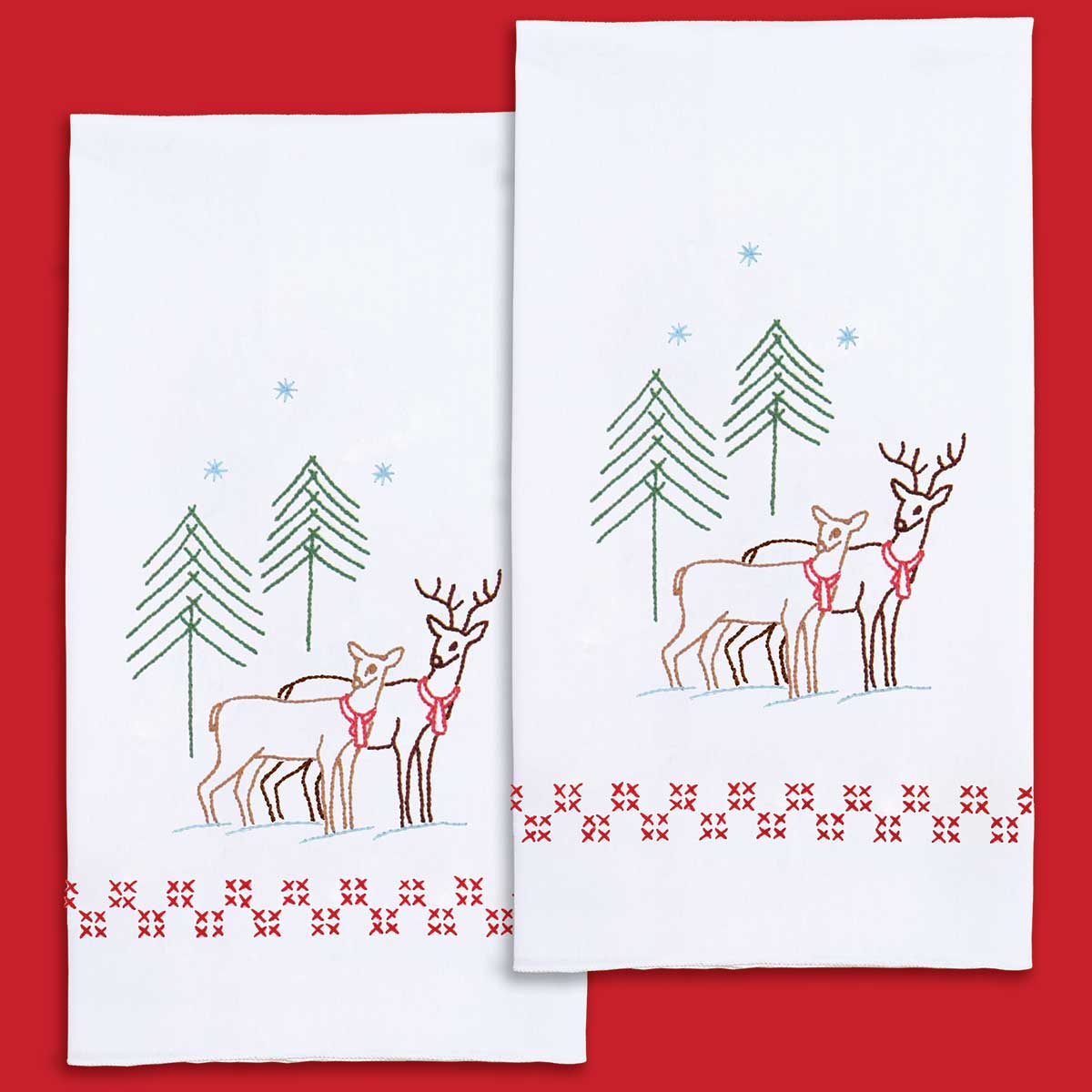 Reindeer - Christmas Hand Towels - Embroidery Kit, zoomed in. Select this picture to zoom back out.