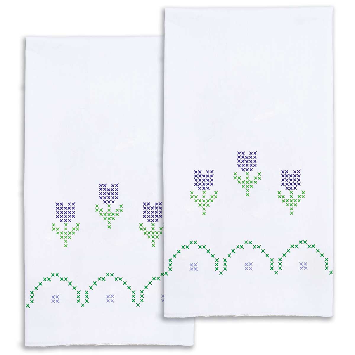 Cross-Stitch Tulips - Decorative Hand Towel - Embroidery Kit, zoomed in. Select this picture to zoom back out.