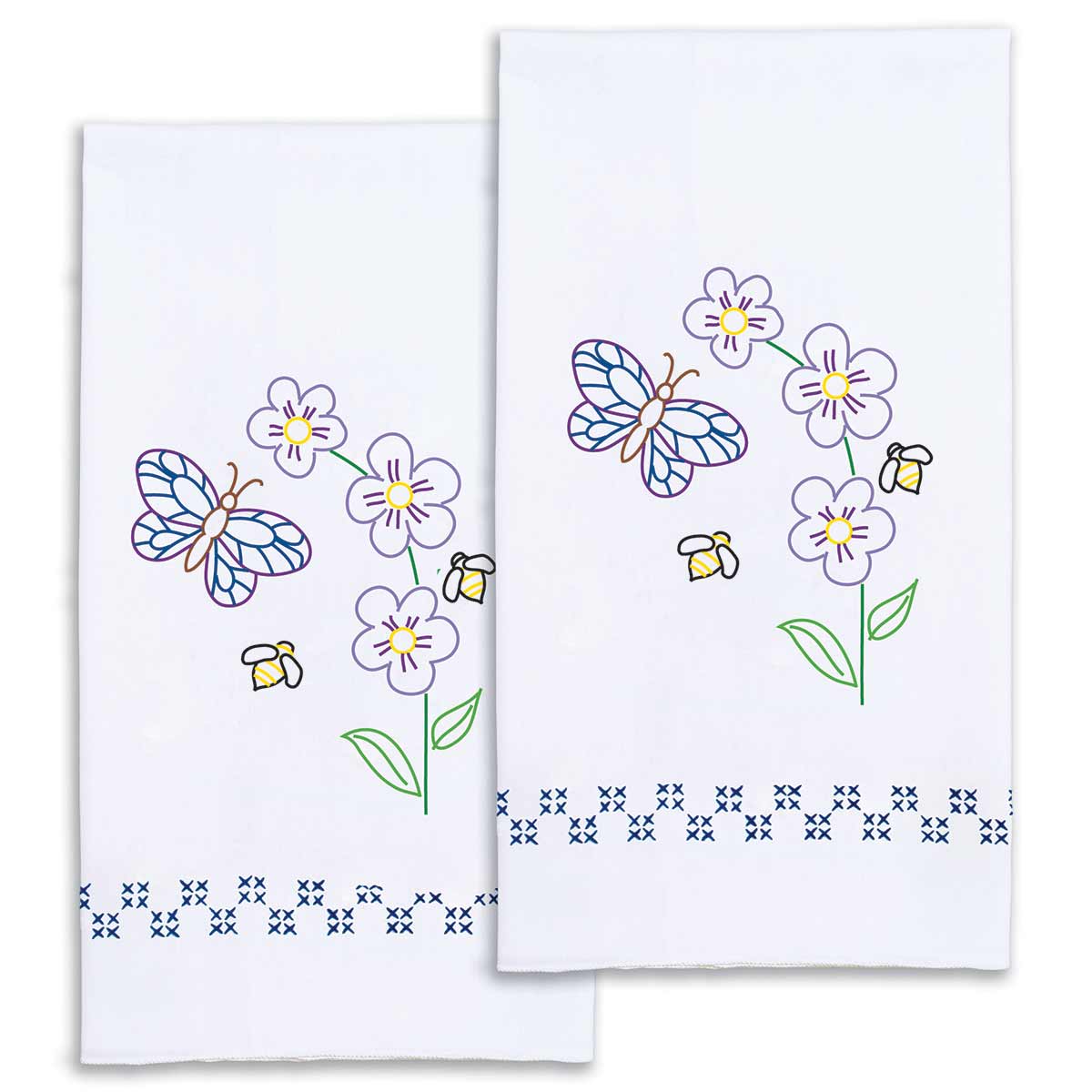 Bees & Butterfly - Decorative Hand Towels - Embroidery Kit, zoomed in. Select this picture to zoom back out.