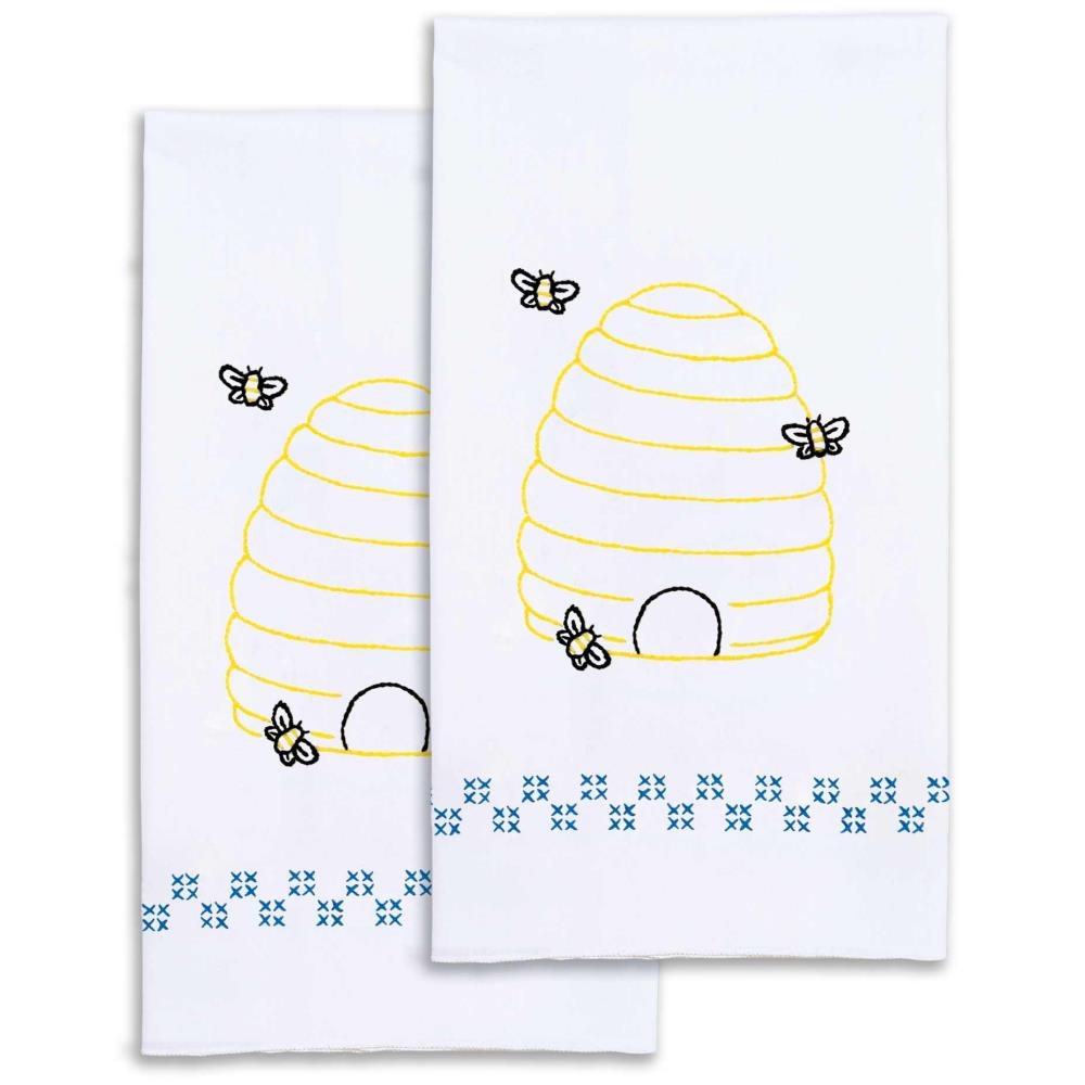 Bee Hive - Stamped Decorative Hand Towel Pair