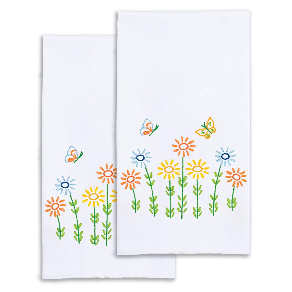 Field of Flowers - Stamped Decorative Hand Towel Pair
