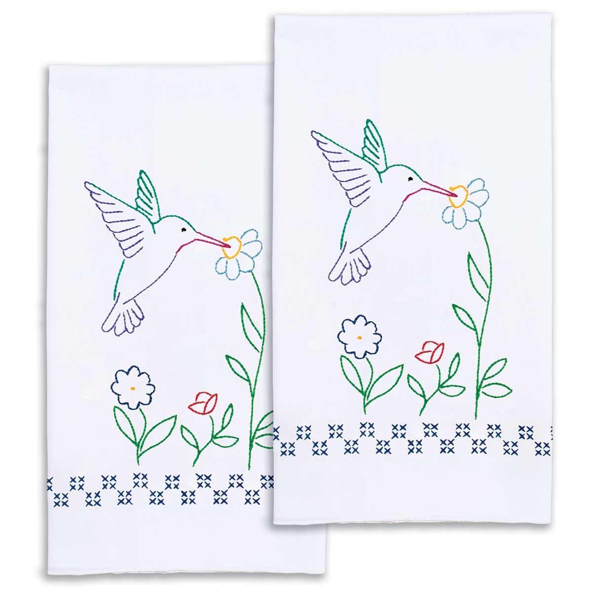 Hummingbird - Hand Towels - Embroidery Kit, zoomed in. Select this picture to zoom back out.