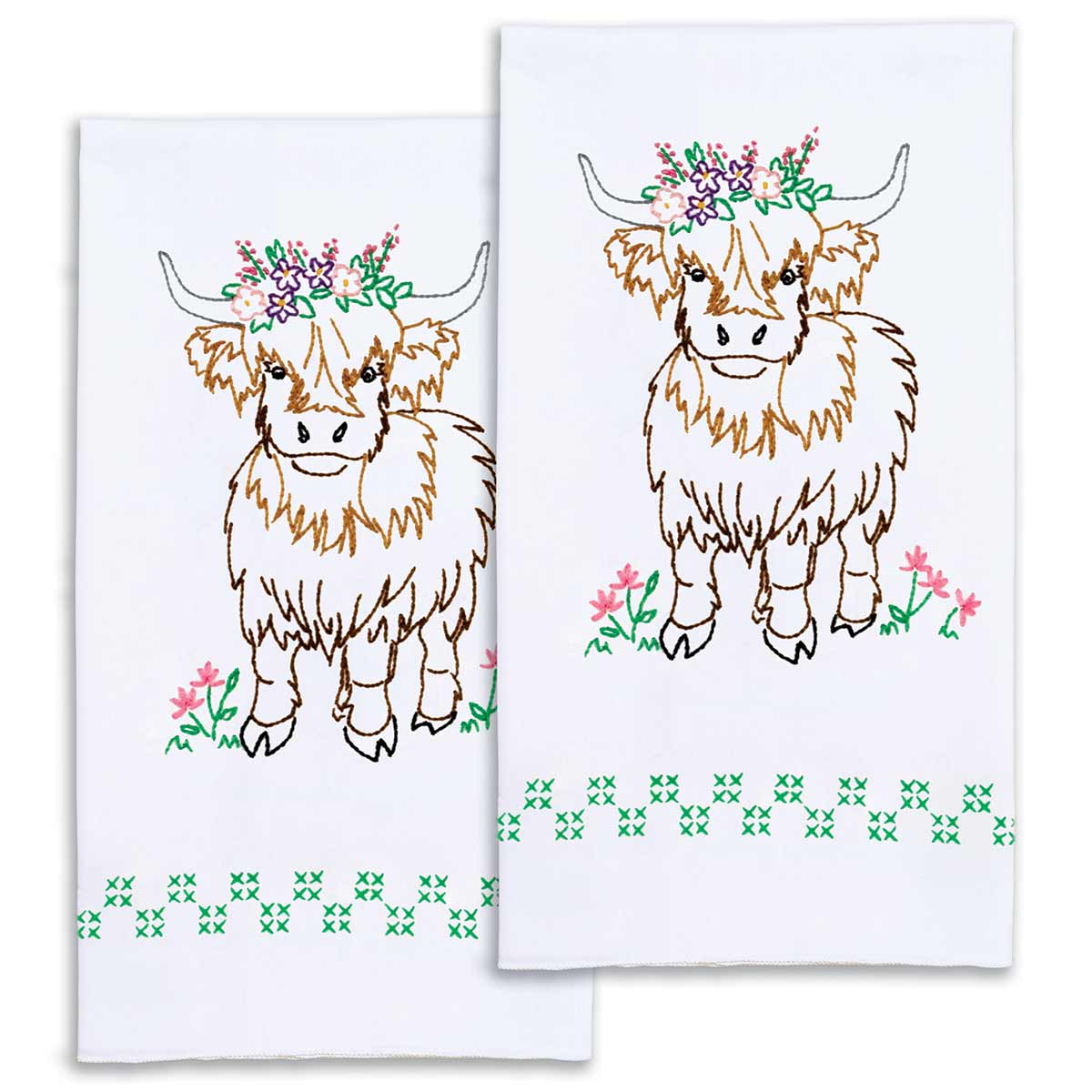 Highland Cow Decorative Hand Towels - Embroidery Kit