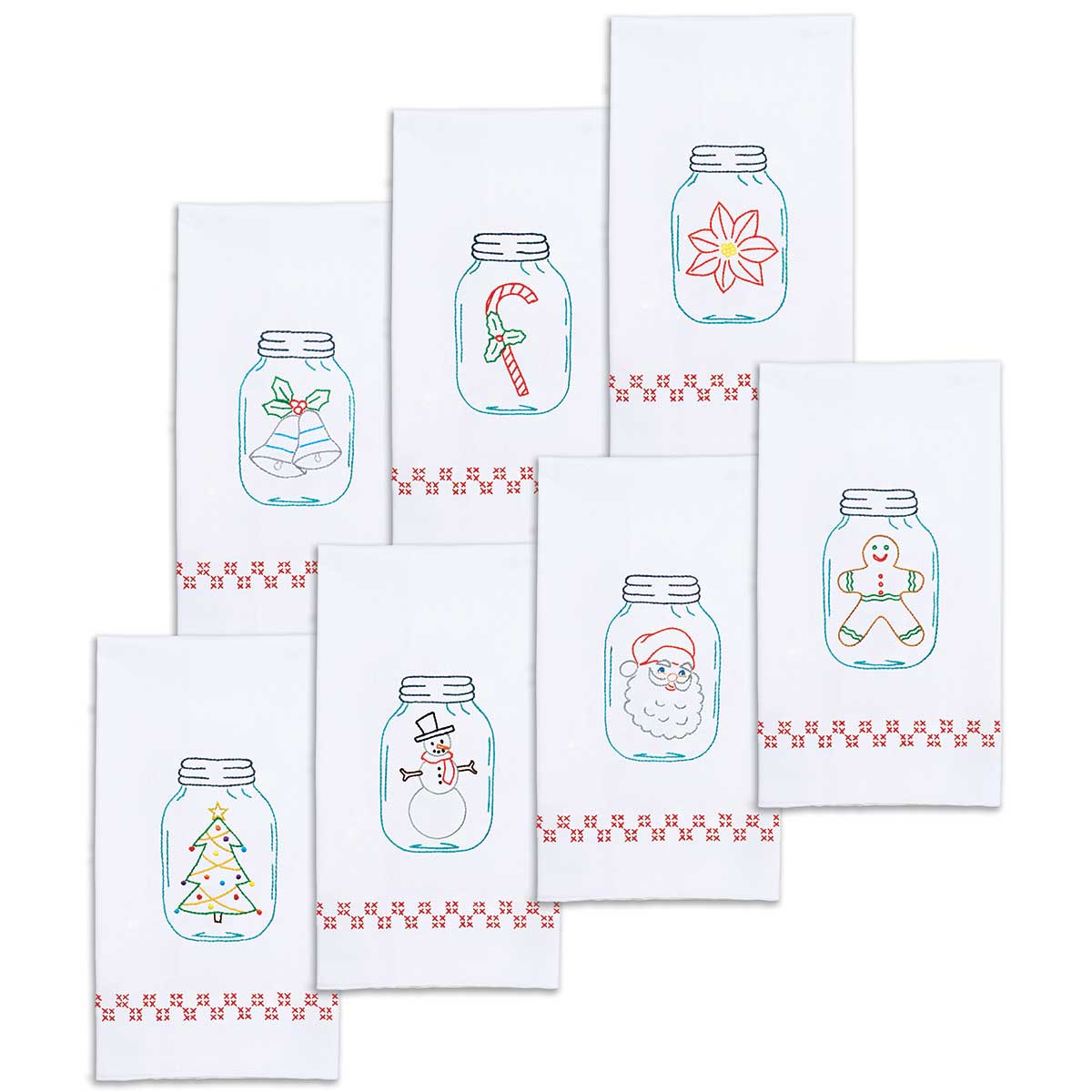 Christmas Mason Jars Decorative Hand Towels - Embroidery Kit, zoomed in. Select this picture to zoom back out.