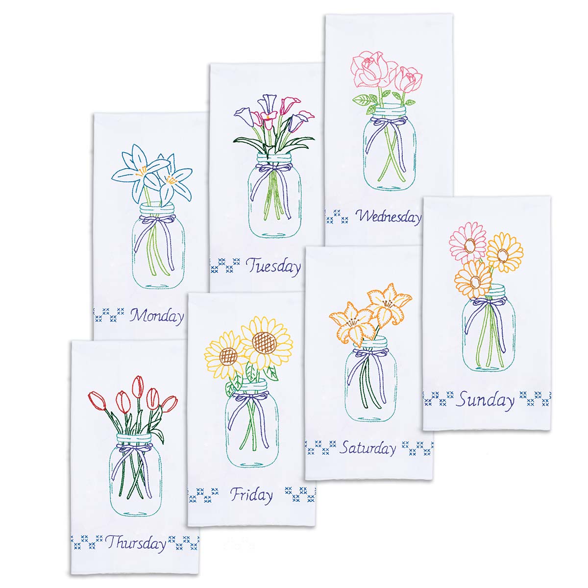 Mason Jar Bouquets Decorative Hand Towels - Embroidery Kit