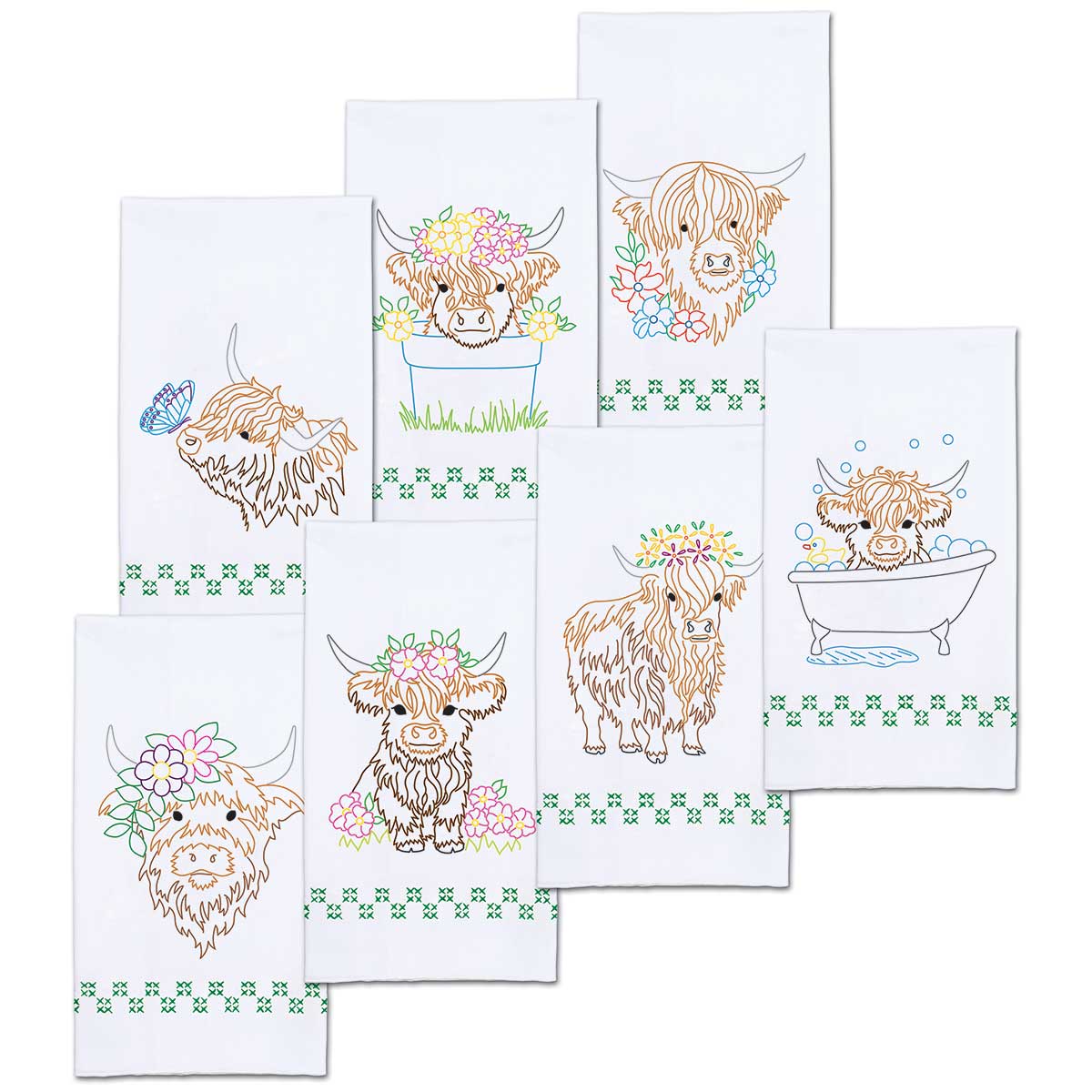 Highland Cows - Hand Towel - Embroidery Kit