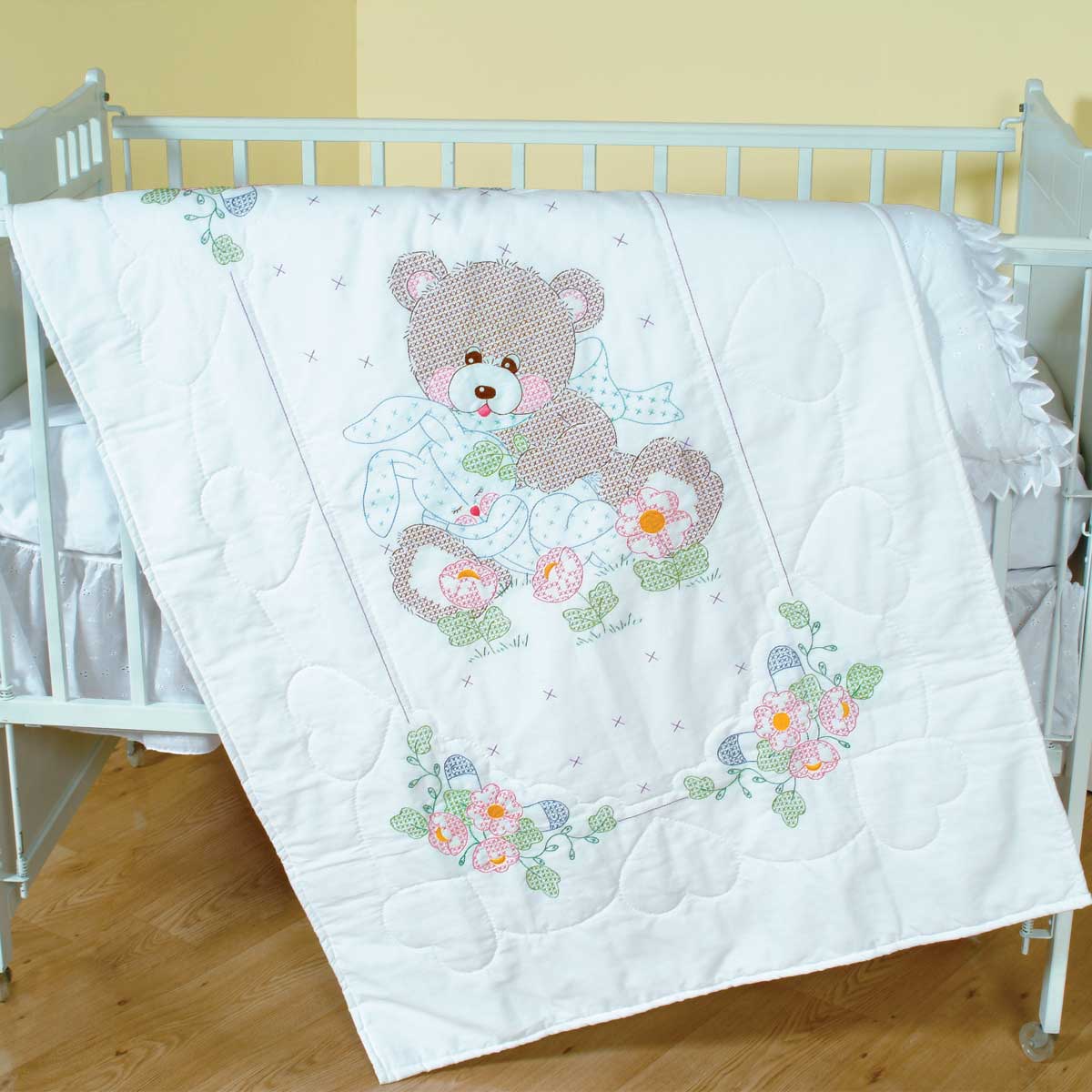 Bear and Bunny - Crib Quilt Top - Cross Stitch Kit