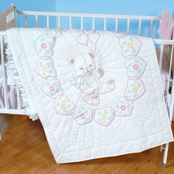 Bear with Balloons Quilt Top - Embroidery Kit, different perspective #2, zoomed in. Select this picture to zoom back out.
