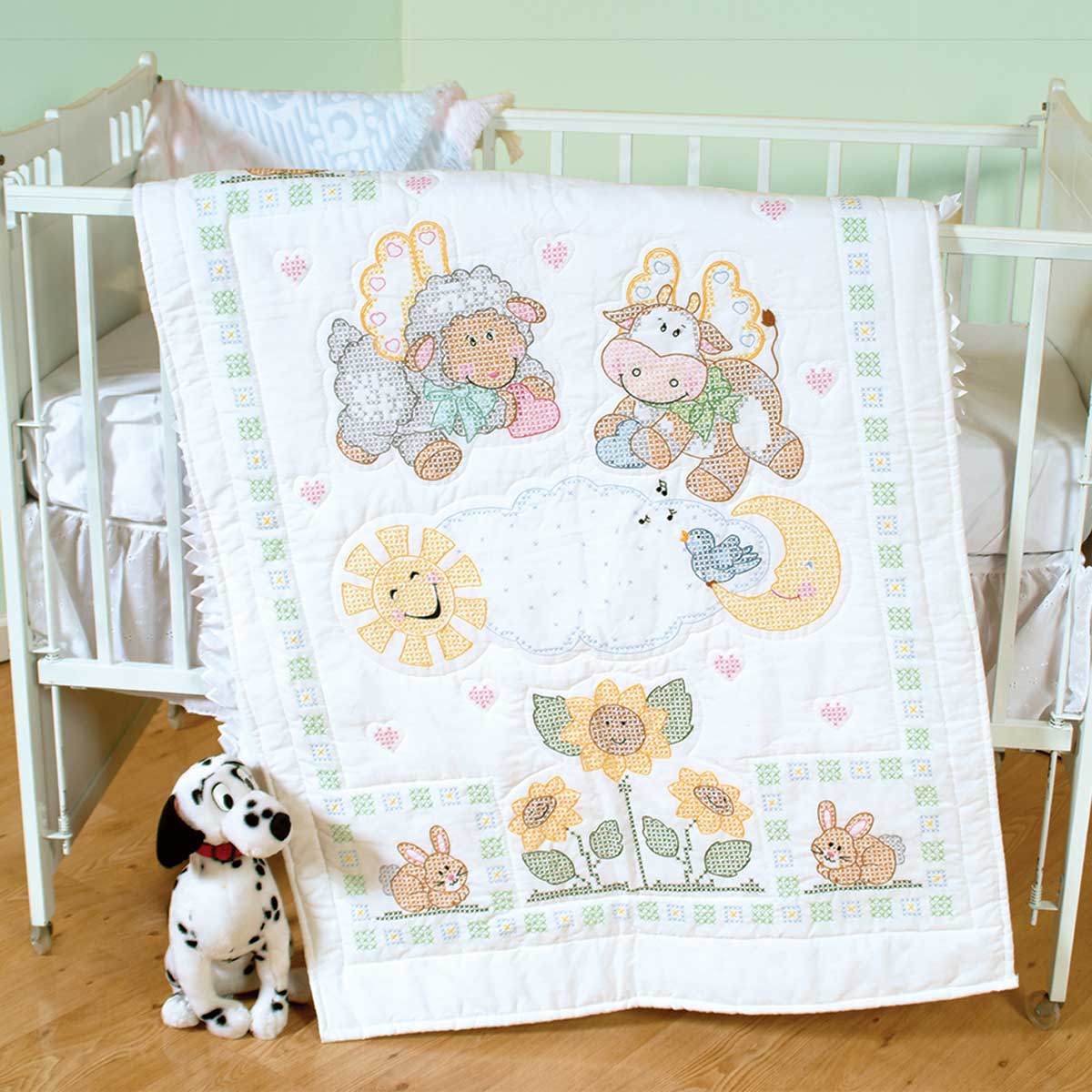 Heavenly Creatures Quilt Top - Embroidery Kit, zoomed in. Select this picture to zoom back out.
