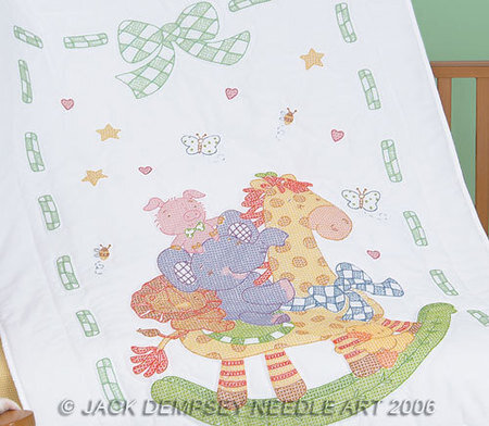 Giraffe and Friends Crib Quilt Top Stamped Cross Stitch Kit