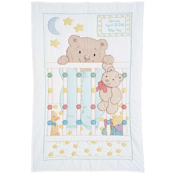 Peek-A-Boo Teddy - Crib Quilt Top - Embroidery Kit, different perspective #1, zoomed in. Select this picture to zoom back out.