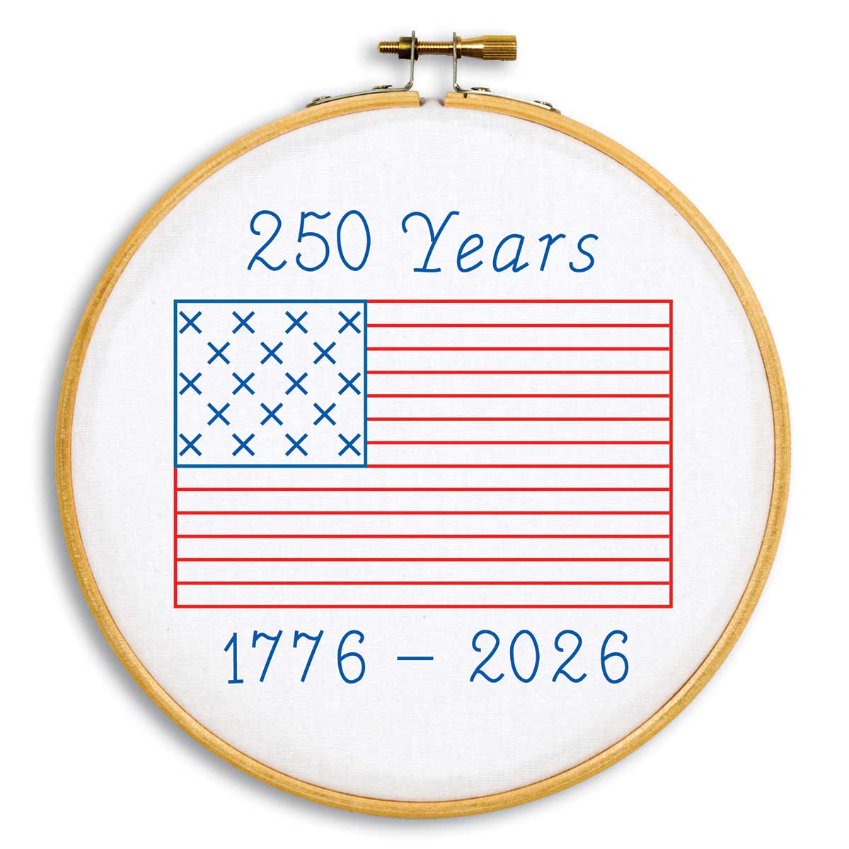 250 Years - Patriotic Hoop Embroidery Kit, zoomed in. Select this picture to zoom back out.