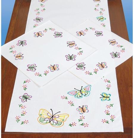 Fluttering Butterflies Perle Edge Scarf and Doily Set