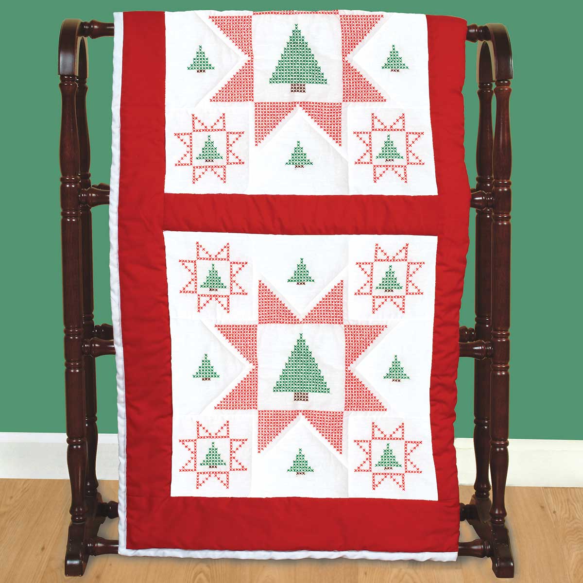 Cross-Stitch Christmas Tree - Quilt Blocks - Embroidery Kit, different perspective #1, zoomed in. Select this picture to zoom back out.