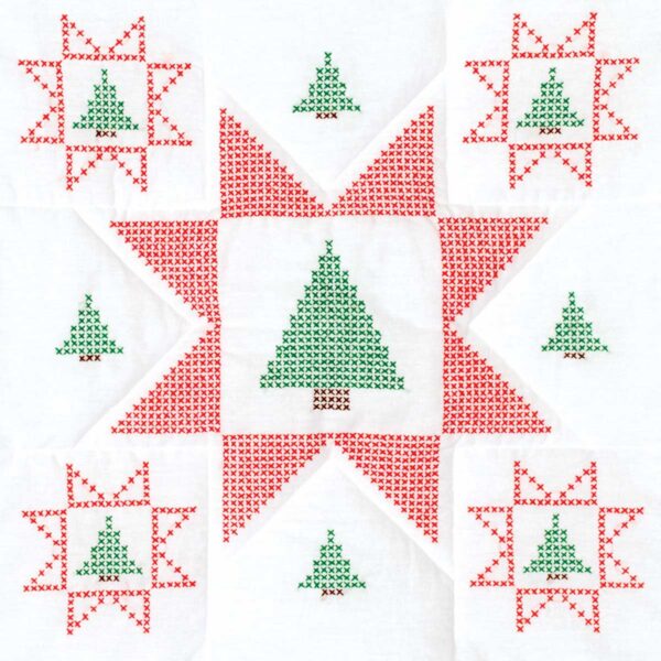 Cross-Stitch Christmas Tree - Quilt Blocks - Embroidery Kit, zoomed in. Select this picture to zoom back out.