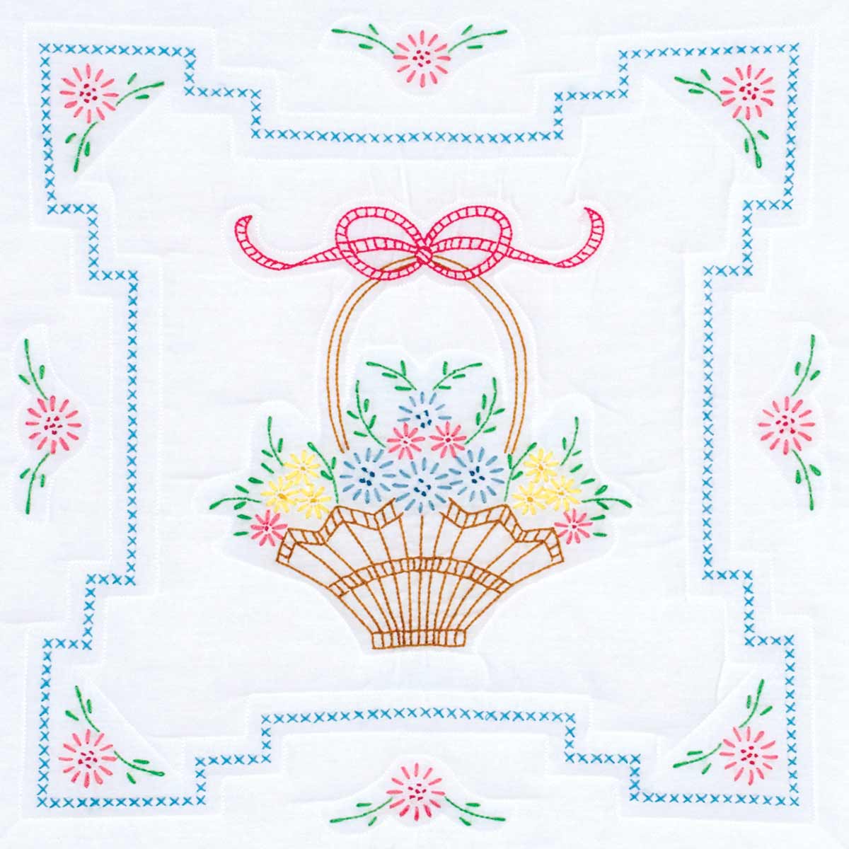 Basket of Daisies 18″ Quilt Blocks - Embroidery Kit
