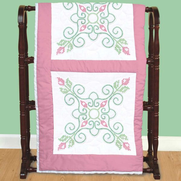 Cross-Stitch Rose Buds - Quilt Blocks - Embroidery Kit, different perspective #1, zoomed in. Select this picture to zoom back out.