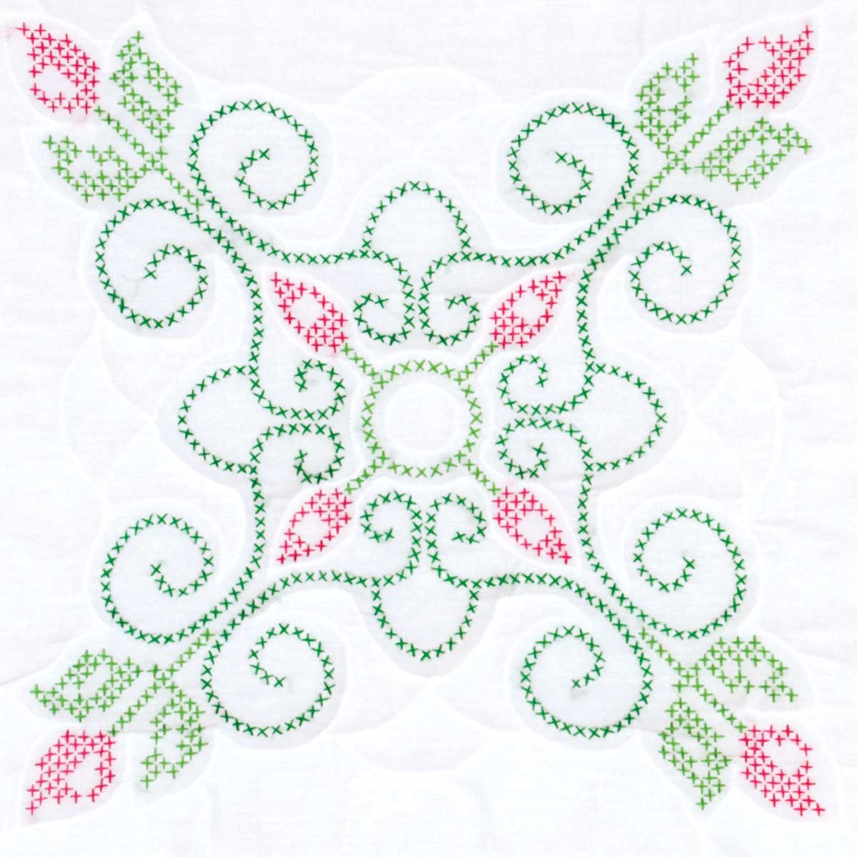 Cross-Stitch Rose Buds - Quilt Blocks - Embroidery Kit, zoomed in. Select this picture to zoom back out.