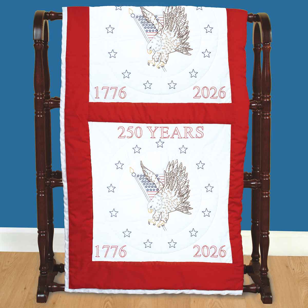 250 Years - 18" Quilt Blocks - Patriotic Embroidery Kit, zoomed in. Select this picture to zoom back out.