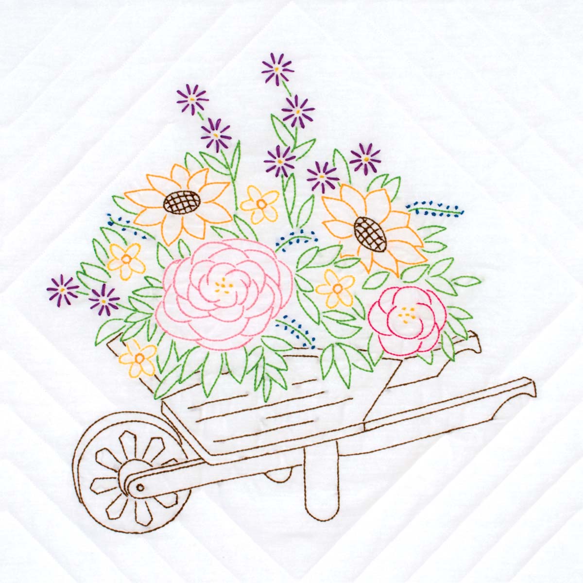 Wheelbarrow Of Flowers - Quilt Block - Cross Stitch Kit