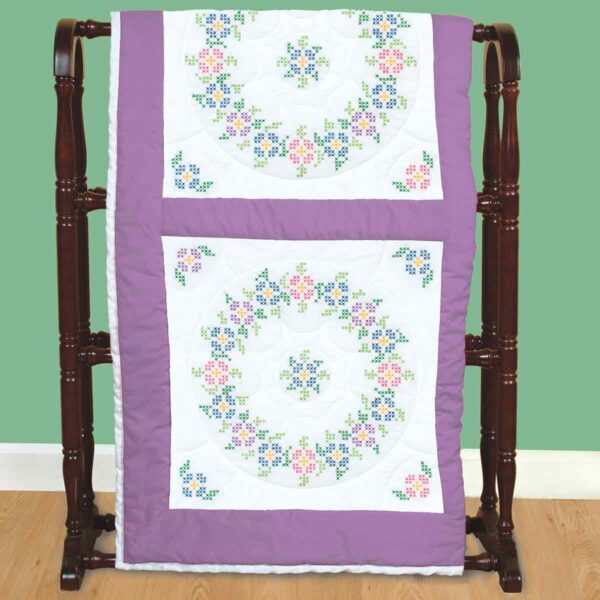 Circle of Flowers - Quilt Block - Embroidery Kit, different perspective #1, zoomed in. Select this picture to zoom back out.