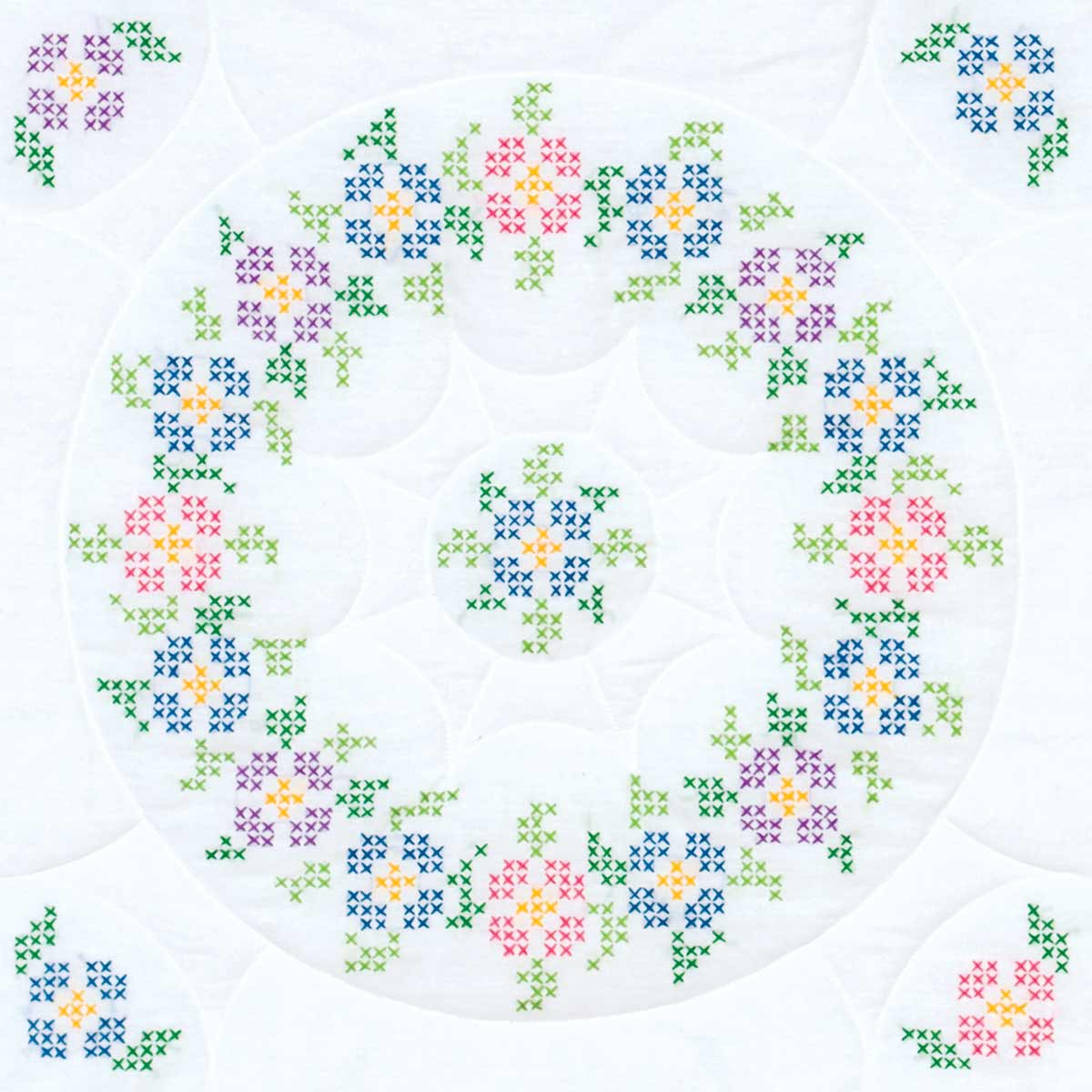 Circle of Flowers - Quilt Block - Embroidery Kit, zoomed in. Select this picture to zoom back out.