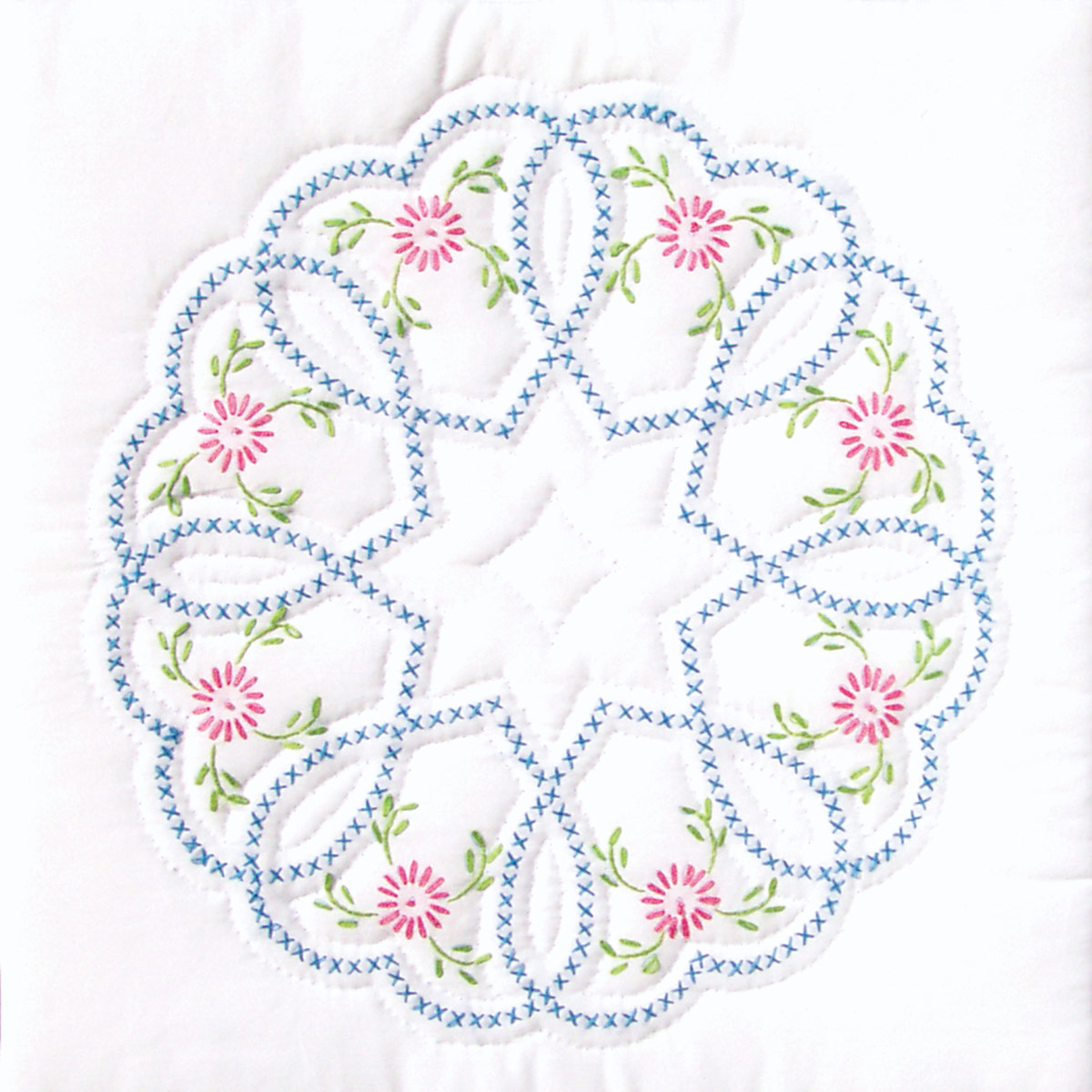 Starburst of Hearts - Quilt Block - Embroidery Kit, zoomed in. Select this picture to zoom back out.
