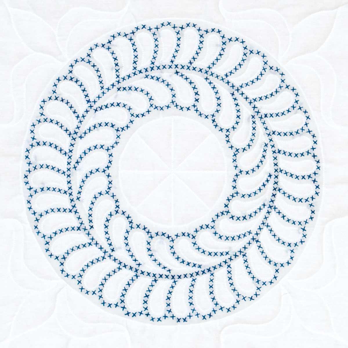 Cross-Stitch Feathering Circle Quilt Blocks - Embroidery Kit, zoomed in. Select this picture to zoom back out.