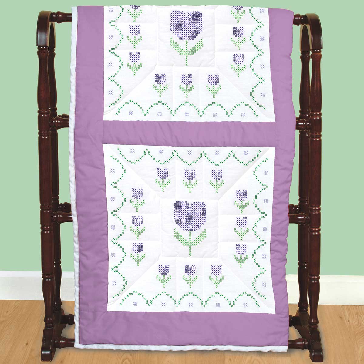 Cross-Stitch Tulips - Quilt Blocks - Embroidery Kit, different perspective #1, zoomed in. Select this picture to zoom back out.