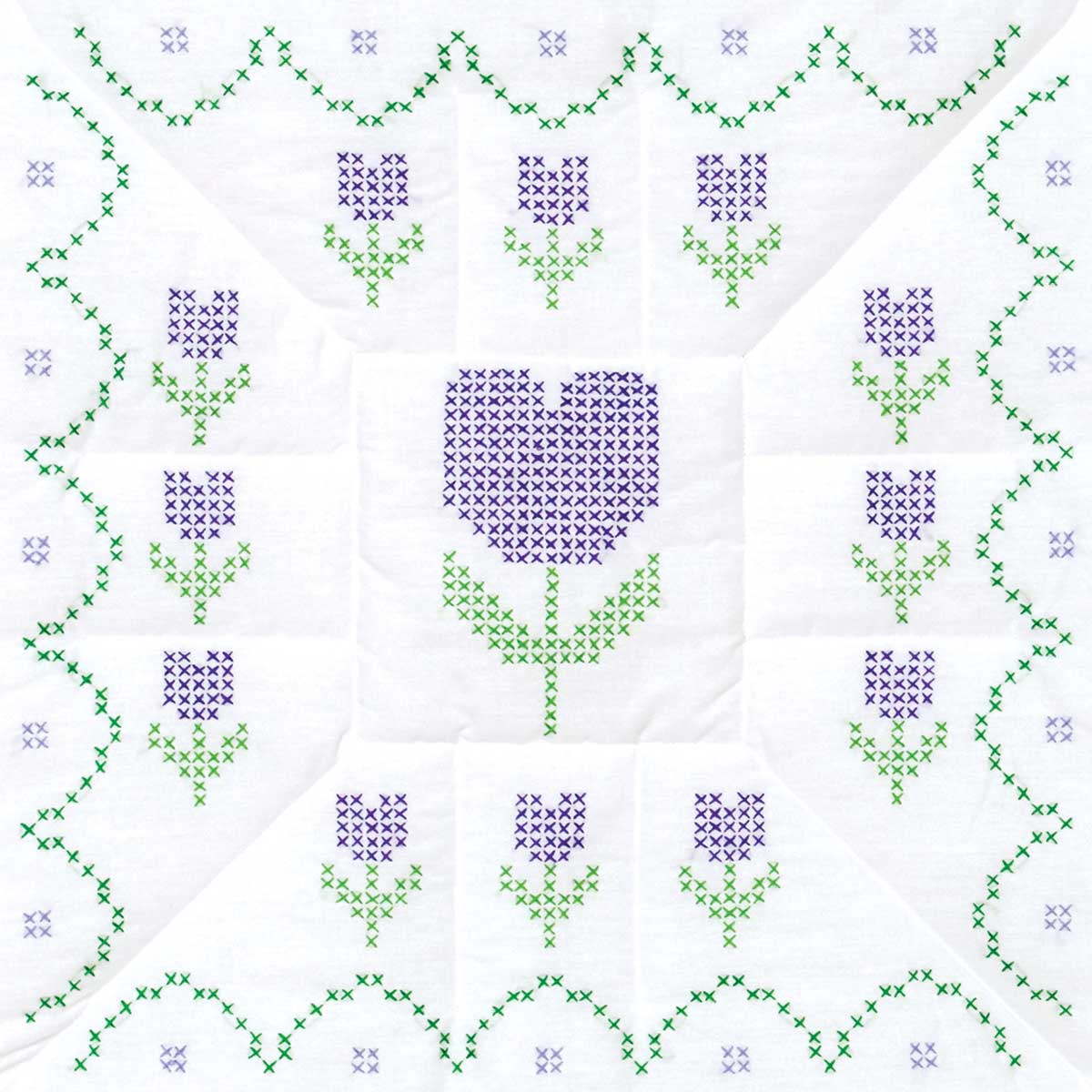 Cross-Stitch Tulips - Quilt Blocks - Embroidery Kit, zoomed in. Select this picture to zoom back out.