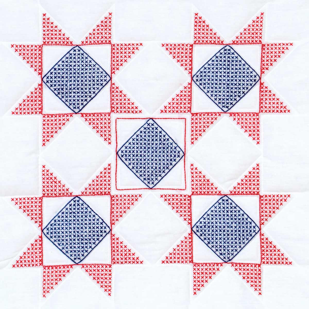 Cross-Stitch Stars Patriotic Quilt Blocks - Embroidery Kit, zoomed in. Select this picture to zoom back out.
