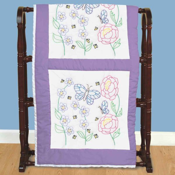 Flowers & Butterflies 18" Quilt Blocks - Embroidery Kit, different perspective #1, zoomed in. Select this picture to zoom back out.