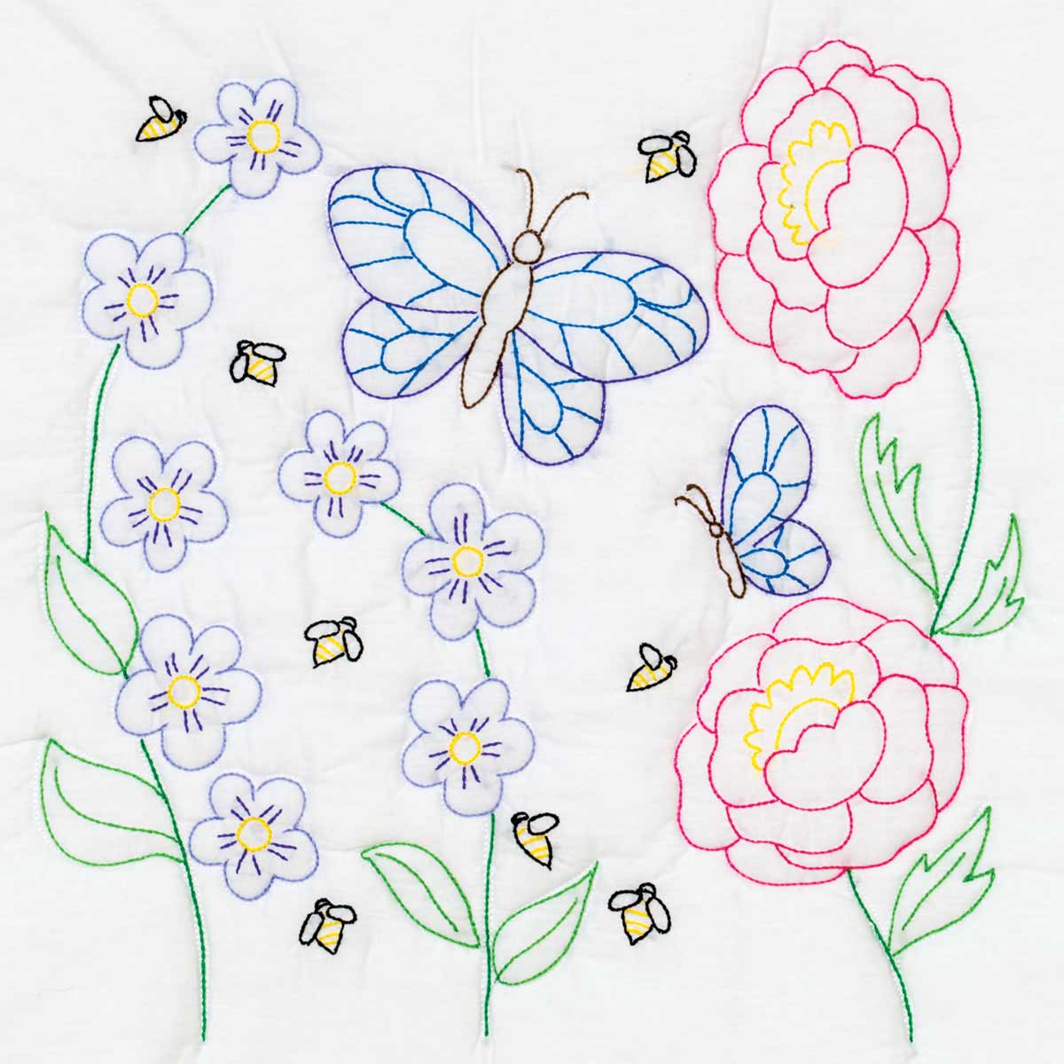 Flowers & Butterflies 18" Quilt Blocks - Embroidery Kit, zoomed in. Select this picture to zoom back out.
