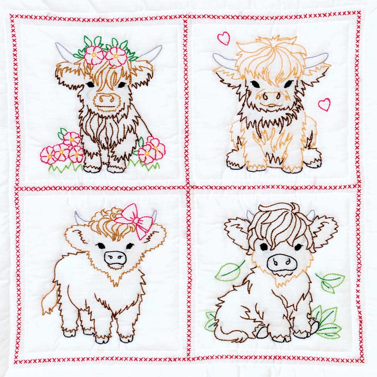 Baby Highland Cows - Quilt Blocks - Embroidery Kit, zoomed in. Select this picture to zoom back out.