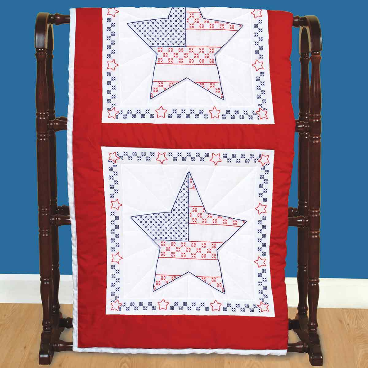 USA Star - 18" Quilt Blocks - Patriotic Embroidery Kit, different perspective #1, zoomed in. Select this picture to zoom back out.