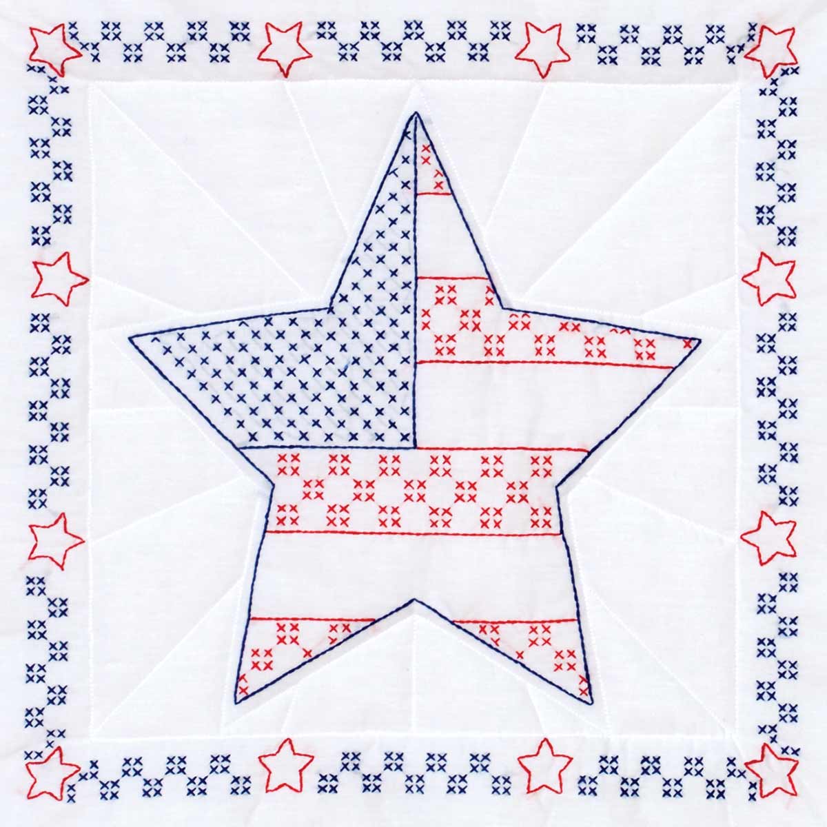 USA Star - 18" Quilt Blocks - Patriotic Embroidery Kit, zoomed in. Select this picture to zoom back out.
