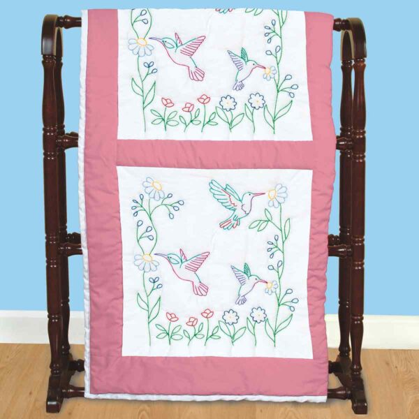 Hummingbirds - 18" Quilt Blocks - Embroidery Kit, different perspective #1, zoomed in. Select this picture to zoom back out.