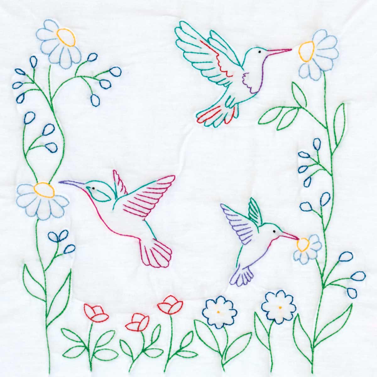 Hummingbirds - 18" Quilt Blocks - Embroidery Kit, zoomed in. Select this picture to zoom back out.