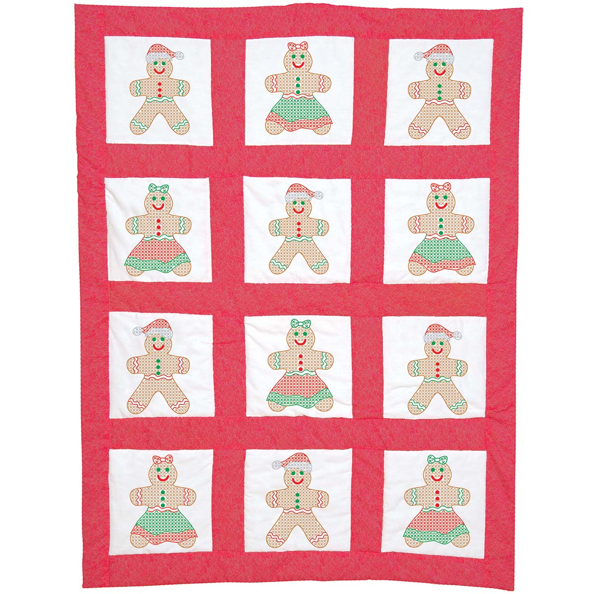 Gingerbread Boy/Girl 9″ Quilt Block Christmas Embroide, zoomed in. Select this picture to zoom back out.