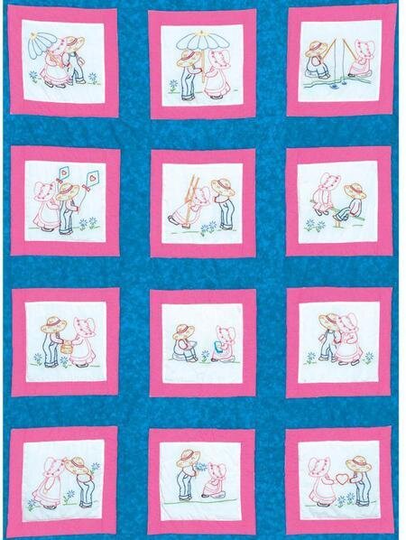 Sunbonnet Sue and Sam 9" Theme Quilt Blocks - Embroidery