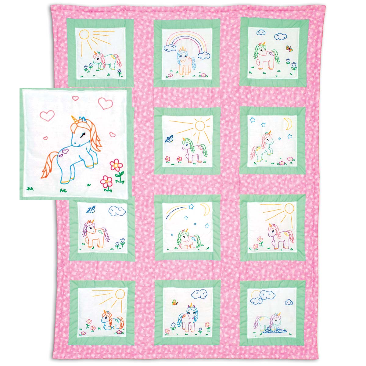 Baby Unicorns Theme Quilt Blocks - Embroidery Kit